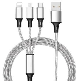 3 In 1 Cables ; Phone Charger Cord A/C To Phone +Type C+Micro Nylon Braided Sync Adapter For Android/Phone/Tablets 120cm/ 3.94ft