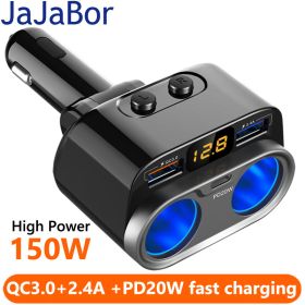 JaJaBor Car Cigarette Lighter Socket Splitter QC3.0 Dual USB Fast Charge Type C PD20W Charger Independent Switch Power Adapter