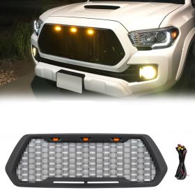 Grille For 2016-2018 Toyota Tacoma ABS Mesh With 3 Amber LED Light Matte Black