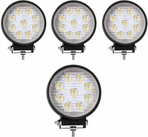 4pack 4inch 27W Flood Round Pods LED Work Light Driving Fog Light Offroad Light for Tractor off-Road SUV Boat 4X4 Jeep Jk 4WD Truck 12V-24V