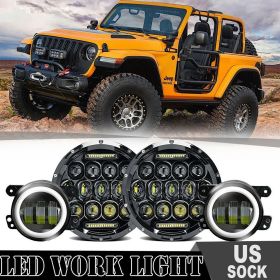 7"75W LED Driving Headlight Halo+4in30W Fog For Jeep Wrangler CJ JK TJ 2007-2017