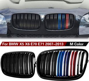 Front Kidney Grill for BMW e70 x5 e71 x6 2007-2013 Parallel Bar M Color Bright Black