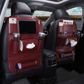 Car Interior Supplies Multifunctional Seat Back Leather Folding (Option: Red wine)