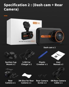 Dash Cam Front And Rear Car Camera Dual Dashcam 1080P FHD (Option: Specification2)