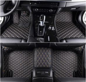 Fully Surrounded Car Leather Floor Mat Pad All Weather Protection (Option: Black gold-Single layer)