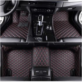 Fully Surrounded Car Leather Floor Mat Pad All Weather Protection (Option: Black red-Single layer)