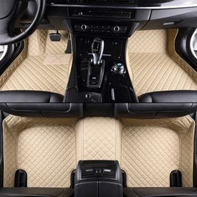 Fully Surrounded Car Leather Floor Mat Pad All Weather Protection (Option: Beige-Single layer)