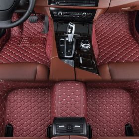 Fully Surrounded Car Leather Floor Mat Pad All Weather Protection (Option: Wine red-Single layer)