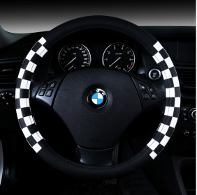 New Plaid Leather Steering Wheel Cover (Option: White 38cm)