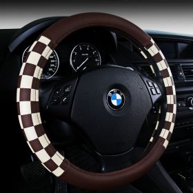 New Plaid Leather Steering Wheel Cover (Option: Coffee 38cm)