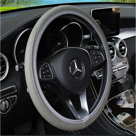 Fiber leather double round steering wheel cover (Color: Grey)