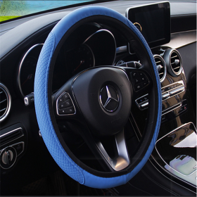 Fiber leather double round steering wheel cover (Color: Blue)