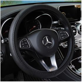 Fiber leather double round steering wheel cover (Color: Black)