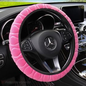 Car plush steering wheel cover (Color: Pink)