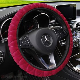 Car plush steering wheel cover (Color: Red)