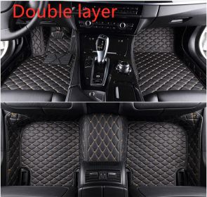 Fully Surrounded Car Leather Floor Mat Pad All Weather Protection (Option: Black gold-Double layer)