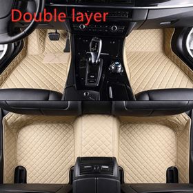 Fully Surrounded Car Leather Floor Mat Pad All Weather Protection (Option: Beige-Double layer)