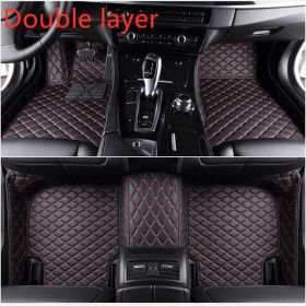 Fully Surrounded Car Leather Floor Mat Pad All Weather Protection (Option: Black red-Double layer)