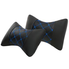 Leather Quilted Car Headrest To Protect Cervical Neck Neck Pillow (Option: Black blue line-1pair)