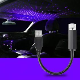 Car LED Starry Sky Night Light USB Powered Galaxy Star Projector Lamp For Car Roof Room Ceiling Decor Plug And Play (Option: Bluish violet-Aluminum alloy shell)