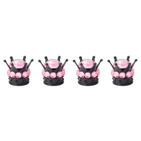 Crown Valve  Diamond Valve Core Tire Ornament (Option: Black-Pink diamonds-4PCS)