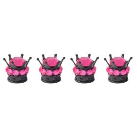 Crown Valve  Diamond Valve Core Tire Ornament (Option: Black-Rose red diamonds-4PCS)