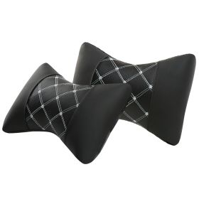 Leather Quilted Car Headrest To Protect Cervical Neck Neck Pillow (Option: Black white line-1pair)