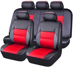 Auto Artificial Leather 5-seater Car Stitching Leather Seat Cover (Option: Red-9piece set)