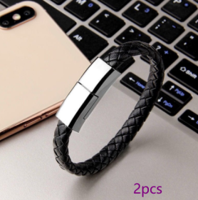 Bracelet Charger USB Charging Cable Data Charging Cord For IPhone14 13 Max USB C Cable For Phone Micro Cable (Model: TYPEC interface, Color: Black 2pcs 22.5cm)