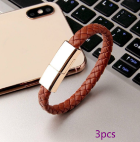 Bracelet Charger USB Charging Cable Data Charging Cord For IPhone14 13 Max USB C Cable For Phone Micro Cable (Model: Apple interface, Color: Brown 3pcs 22.5cm)