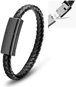 Bracelet USB Charging Cable Outdoor Portable Leather Mini Micro USB C Charger Data Cable For iPhone Samsung HUAWEI Xiaomi (Color: for iphone, Length: 22.5cm)