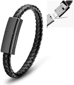 Bracelet USB Charging Cable Outdoor Portable Leather Mini Micro USB C Charger Data Cable For iPhone Samsung HUAWEI Xiaomi (Color: for iphone, Length: 20cm)