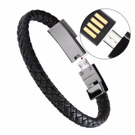 Bracelet USB Charging Cable Outdoor Portable Leather Mini Micro USB C Charger Data Cable For iPhone Samsung HUAWEI Xiaomi (Color: for micro USB, Length: 22.5cm)