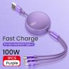 6A 100W 3in1 2in1 Fast USB Cable for Huawei/Honor Retractable Portable 3 in 1 Micro USB Type C Charger Cable For iPhone Samsung