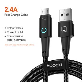 toocki lightning cable for Iphone 14 13 12 11 pro max 8 7 plus led iphone charger cable usb micro type c fast charging cable 3m (Color: Micro Black, Length: 3m)