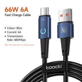 toocki lightning cable for Iphone 14 13 12 11 pro max 8 7 plus led iphone charger cable usb micro type c fast charging cable 3m (Color: USB C Blue, Length: 0.25m)