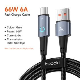 toocki lightning cable for Iphone 14 13 12 11 pro max 8 7 plus led iphone charger cable usb micro type c fast charging cable 3m (Color: USB C Grey, Length: 3m)