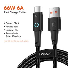 toocki lightning cable for Iphone 14 13 12 11 pro max 8 7 plus led iphone charger cable usb micro type c fast charging cable 3m (Color: USB C Black, Length: 1m)