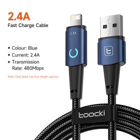 toocki lightning cable for Iphone 14 13 12 11 pro max 8 7 plus led iphone charger cable usb micro type c fast charging cable 3m (Color: Lightning Blue, Length: 1m)