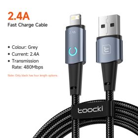 toocki lightning cable for Iphone 14 13 12 11 pro max 8 7 plus led iphone charger cable usb micro type c fast charging cable 3m (Color: Lightning Grey, Length: 0.25m)