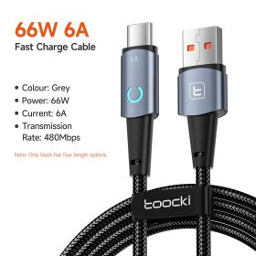 toocki lightning cable for Iphone 14 13 12 11 pro max 8 7 plus led iphone charger cable usb micro type c fast charging cable 3m (Color: USB C Grey, Length: 1m)