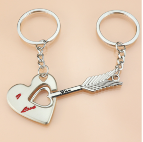 Creative Metal Couple Keychain Heart Smiley Keychain Pendant Set (Color: B)