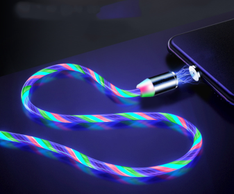 Compatible with Apple; Flowing Ligh Magnetic Streamer Data Line Cable for Iphone Android Typec (Model: Apple, Color: Colorful)