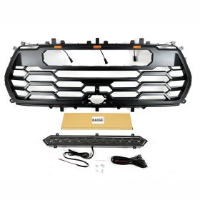 Black Front Grille Bumper Grill Fit For TOYOTA SEQUOIA 2022 With LED Lights (Color: with led bar)