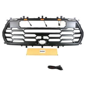 Black Front Grille Bumper Grill Fit For TOYOTA SEQUOIA 2022 With LED Lights (Color: No led bar)