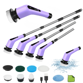 Electric Spin Scrubber; Portable Rechargeable Cordless Bathroom Scrubber; with Adjustable Handle; 7 Multi-Purpose Cleaning Brush Heads; for Cleaning T (Color: Purple, Material: Plastic)