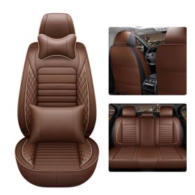 5D 5 Seats Car Seat Covers Full Set Leather Front Rear Back Padded Universal Fit (Color: Brown, Type: 5 Seat Cover w/ Pillow)