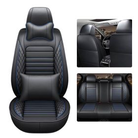 5D 5 Seats Car Seat Covers Full Set Leather Front Rear Back Padded Universal Fit (Color: Black/Blue Line, Type: 5 Seat Cover w/ Pillow)