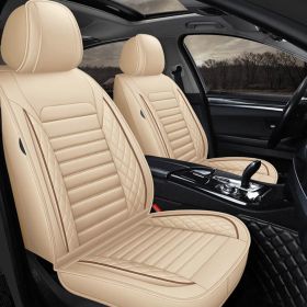 5D 5 Seats Car Seat Covers Full Set Leather Front Rear Back Padded Universal Fit (Color: Beige, Type: 5 Seat Cover w/ no Pillow)