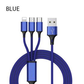 3 in 1 USB Cable For iPhone XS Max XR X 8 7 Charging Charger Micro USB Cable For Android USB TypeC Mobile Phone Cables (Color: Blue)